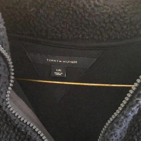 Tommy Hilfiger Navy Textured Fleece Jacket Vintage L - Picture 3 of 4